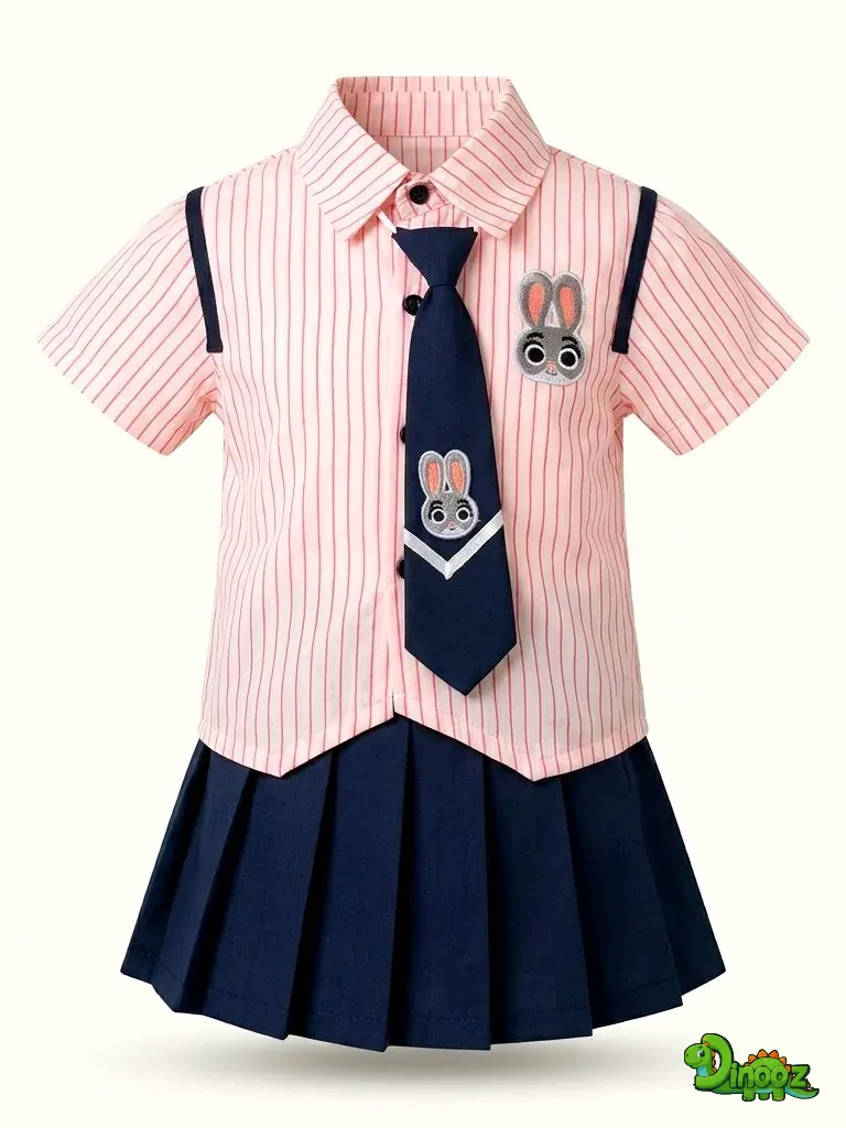 Girls Bunny School Shirt & Skirt Set